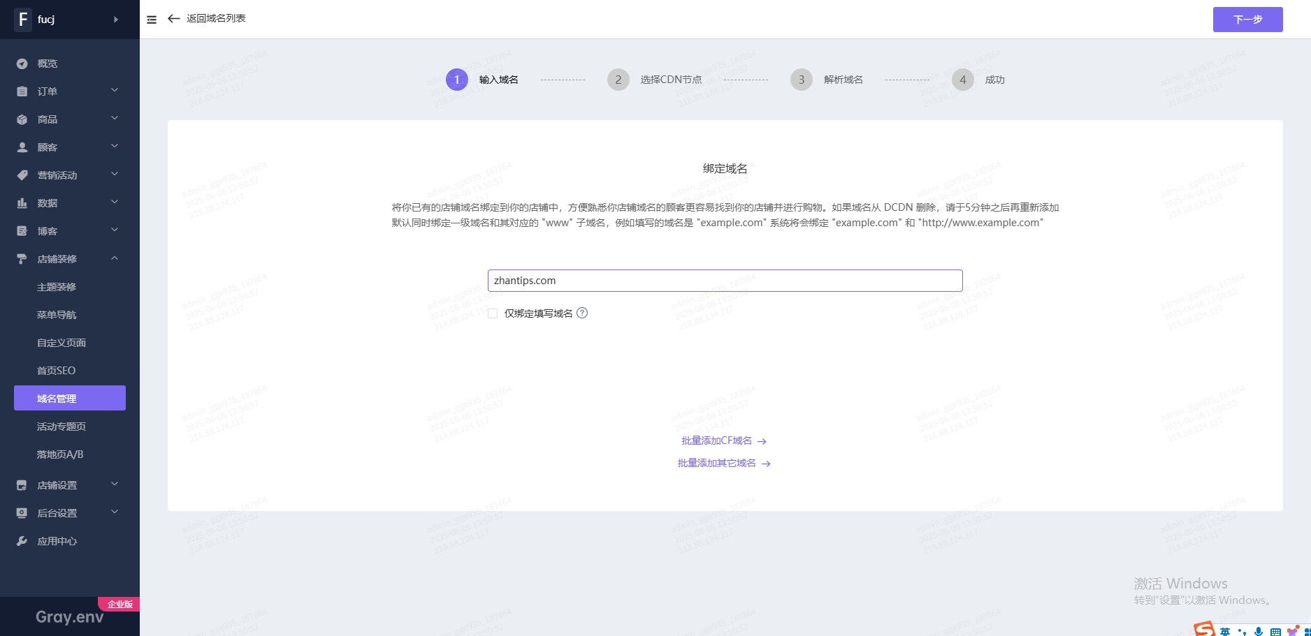 独立站绑定域名步骤-输入域名